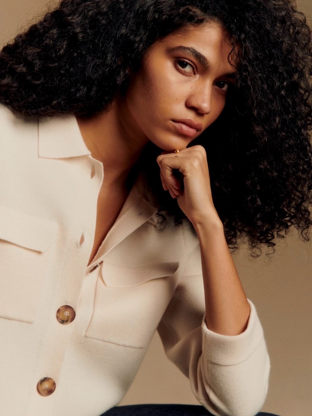 Sezane Betty Ecru Cream Knit Button Cardigan